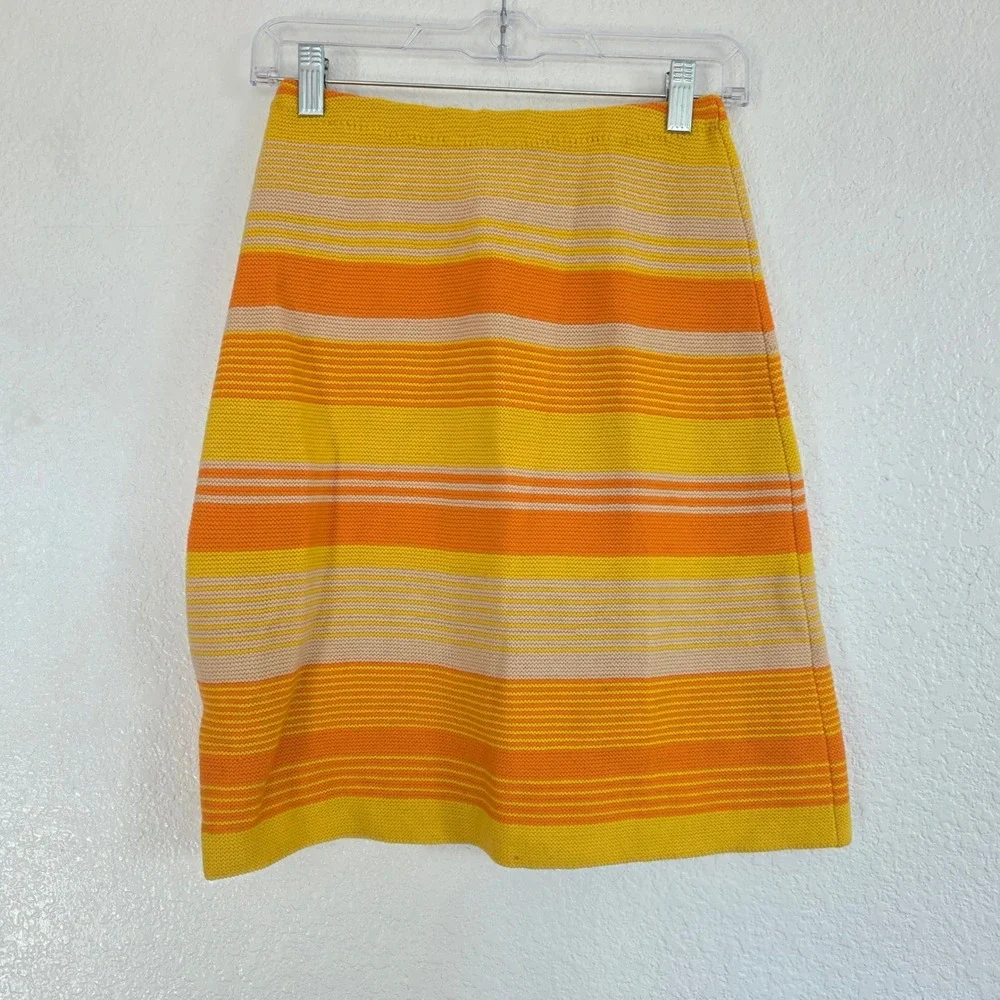 Neusteters‎ Vintage Striped Sweater Skirt Set Orange Yellow Mock Neck
